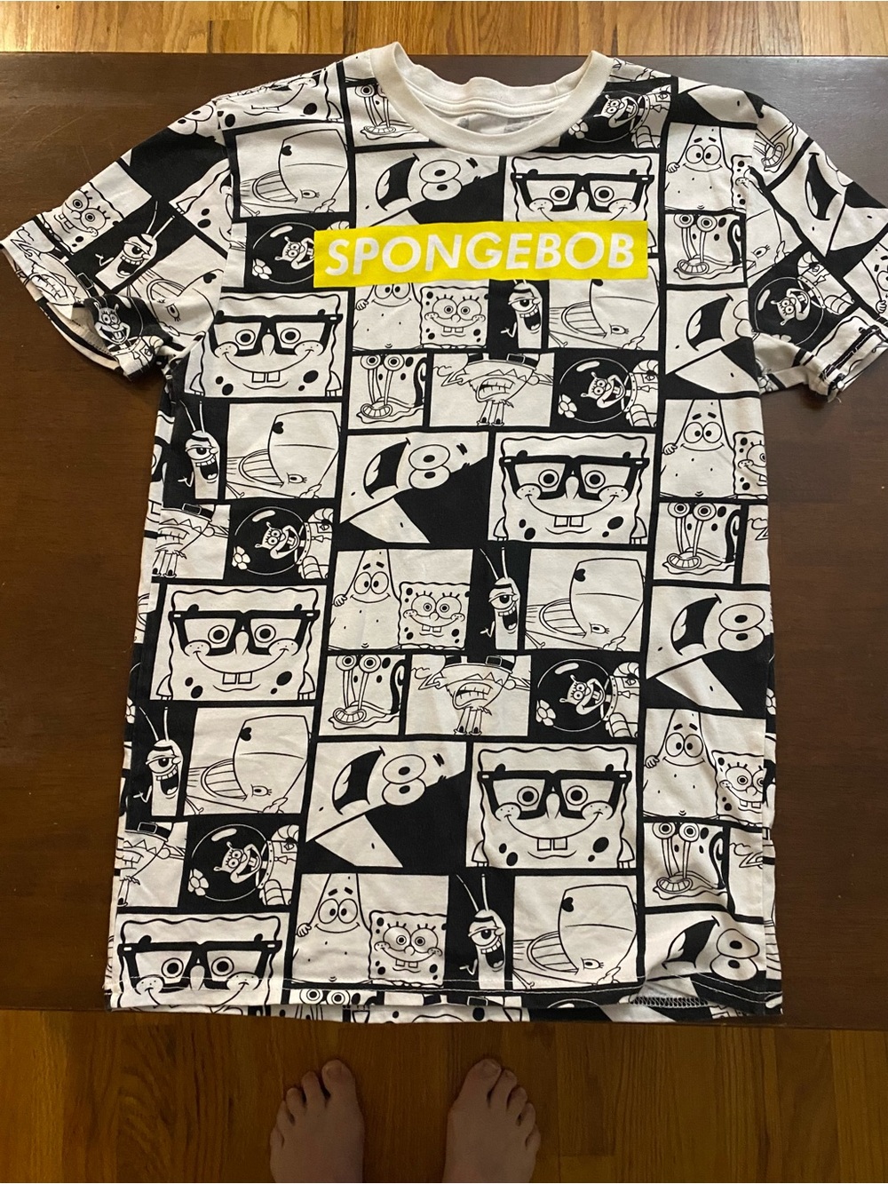 Nickelodeon SpongeBob Black & White Graphic Tee with Yellow Logo